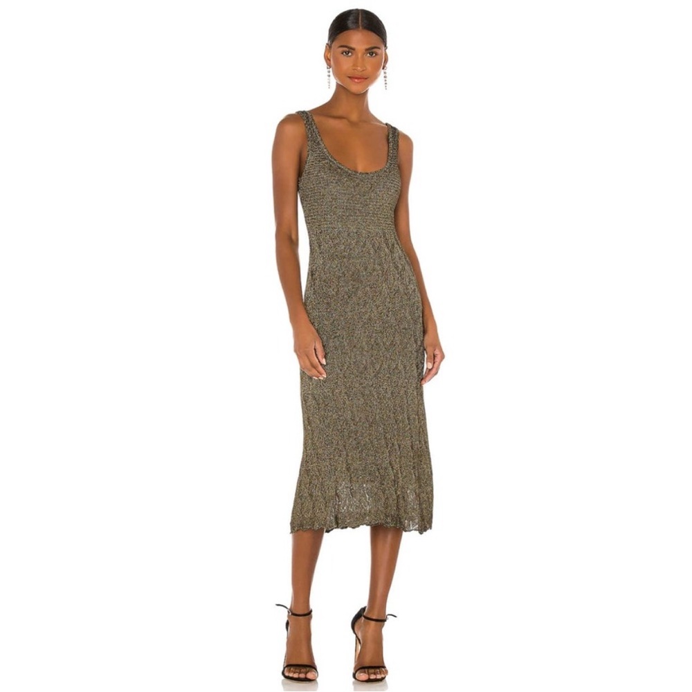 Misa Salma Knit Midi Dress Gold Womens XS Cocktail Metallic Black Sleeveless